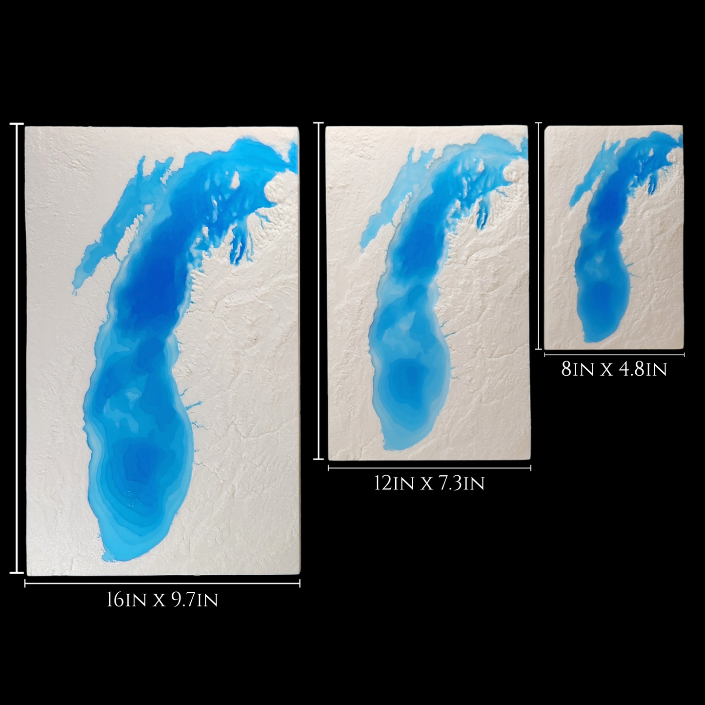 Lake Michigan 3D topographical art gift, Three Sizes for gifts